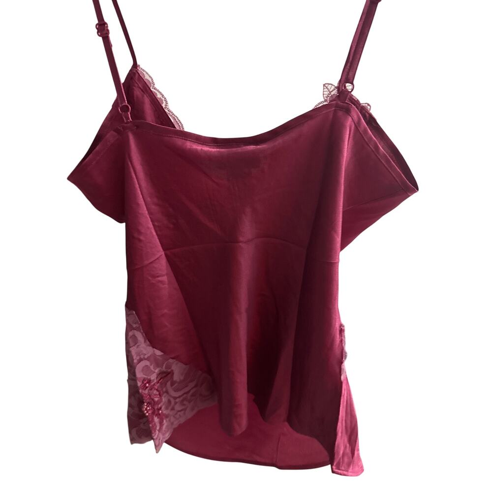 Bisou Bisou Vintage Camisole -Sz 12-Fairy Mermaidcore Satin Lace Beaded Top Y2K - Picture 6 of 12